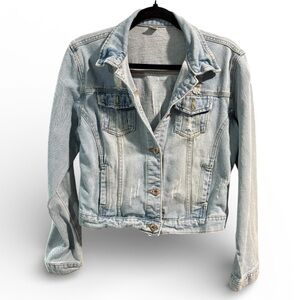 Distressed Light Wash Denim Jacket- Size Medium